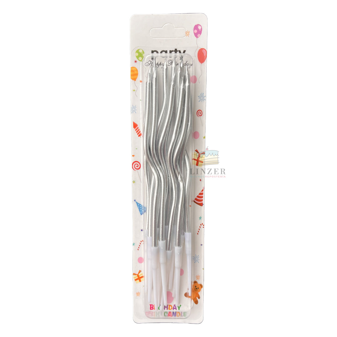Velas Plateadas con Base (10 un)