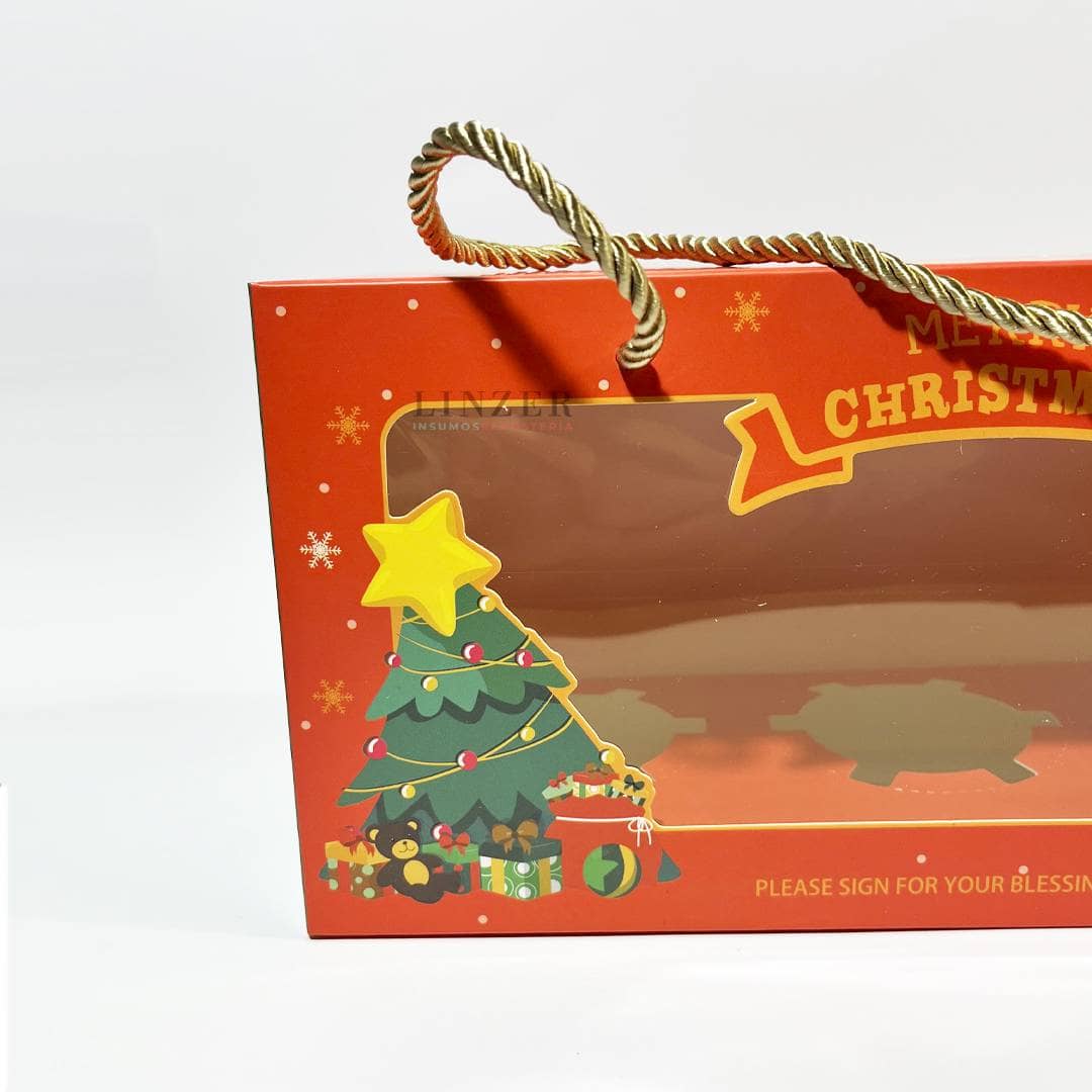 Caja navideña con ventana y cuerdas - Pack x5 - Linzer insumos reposteria