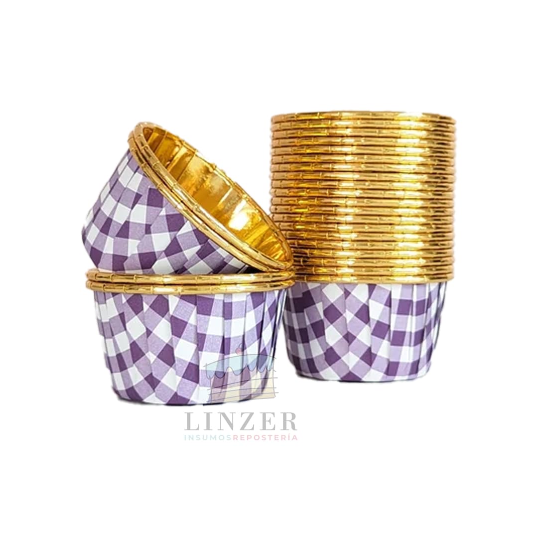 Capsulas cupcakes cuadriculadas morado 20u. - Linzer insumos reposteria
