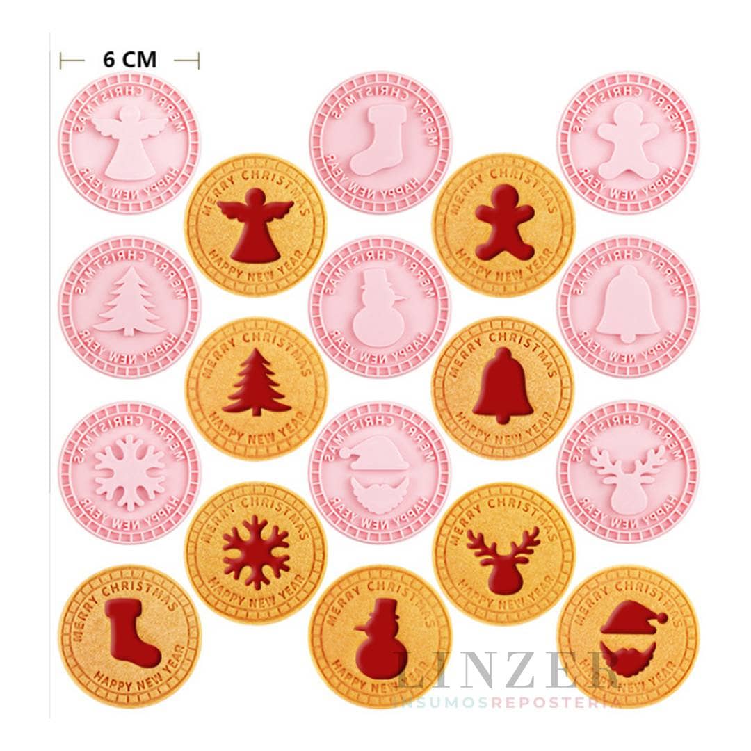 Set de 10 Piezas: Cortador + 9 Sellos Navideños - Linzer insumos reposteria