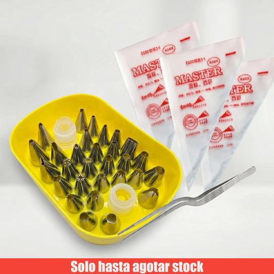 Pack Repostería Precisión: Kit 27 Piezas + 300 Mangas Talla M + Pinza de Precisión 16cm