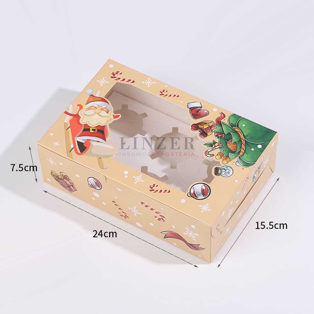 Caja Navideña beige para 6 Cupcakes - Pack x5 - Linzer insumos reposteria