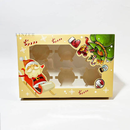 Caja Navideña beige para 6 Cupcakes - Pack x5 - Linzer insumos reposteria