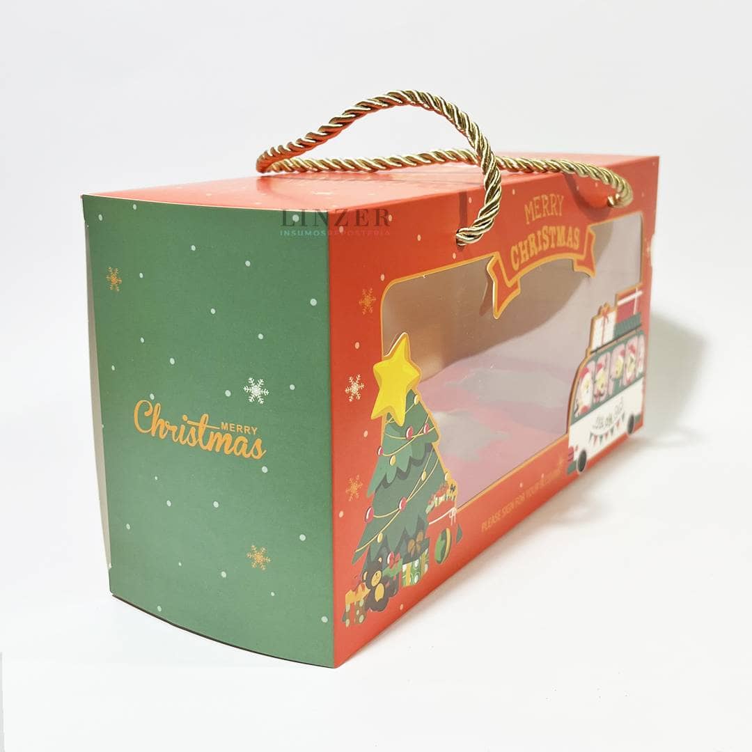 Caja navideña con ventana y cuerdas - Pack x5 - Linzer insumos reposteria 