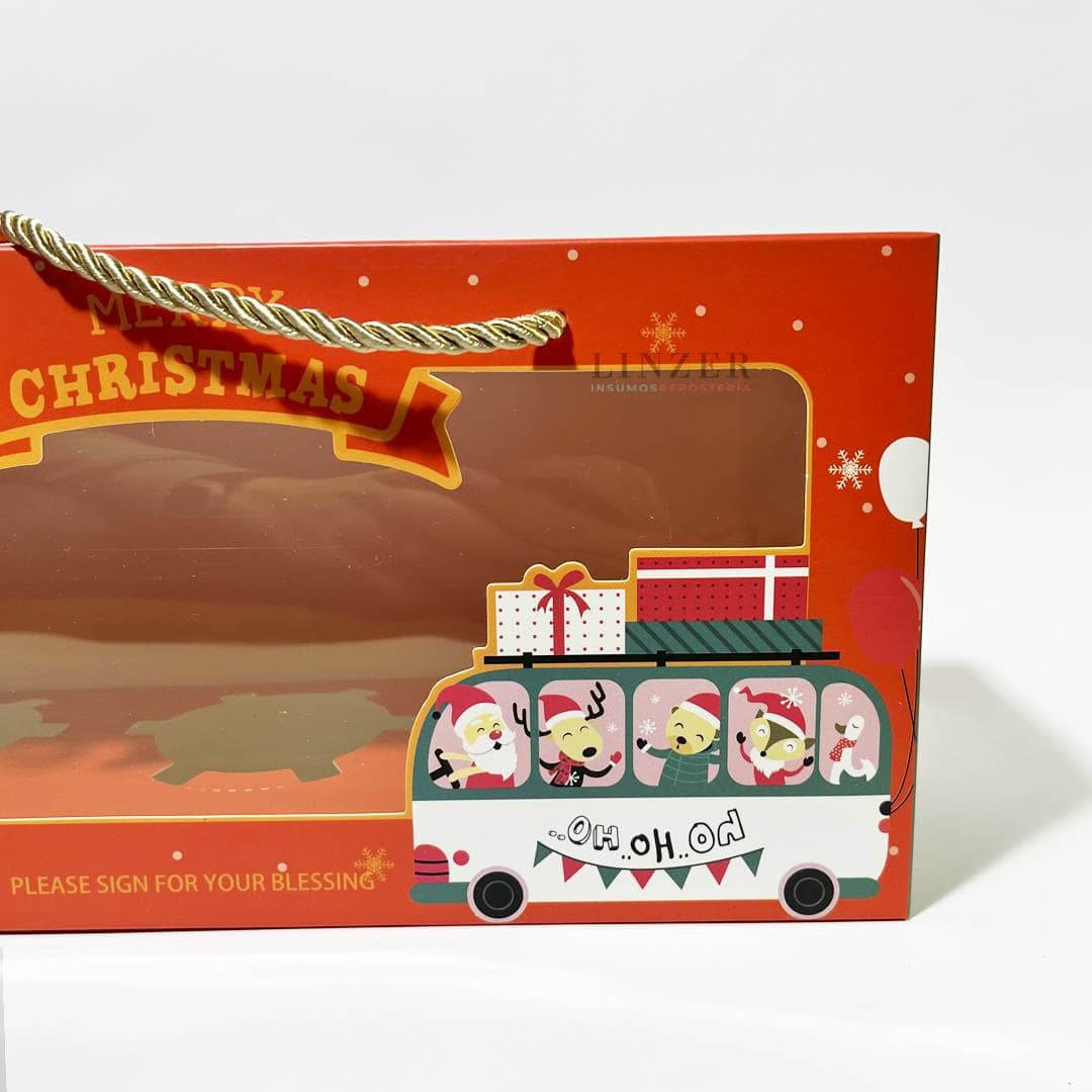 Caja navideña con ventana y cuerdas - Pack x5 - Linzer insumos reposteria 