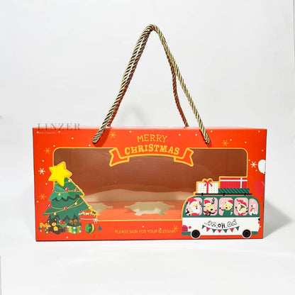 Caja navideña con ventana y cuerdas - Pack x5 - Linzer insumos reposteria 