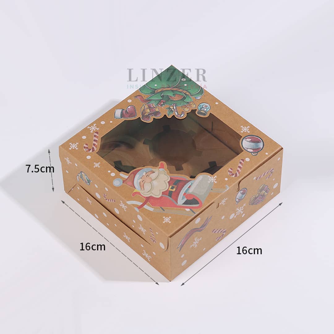 Caja Navideña para 4 Cupcakes - Pack x5 - Linzer insumos reposteria 