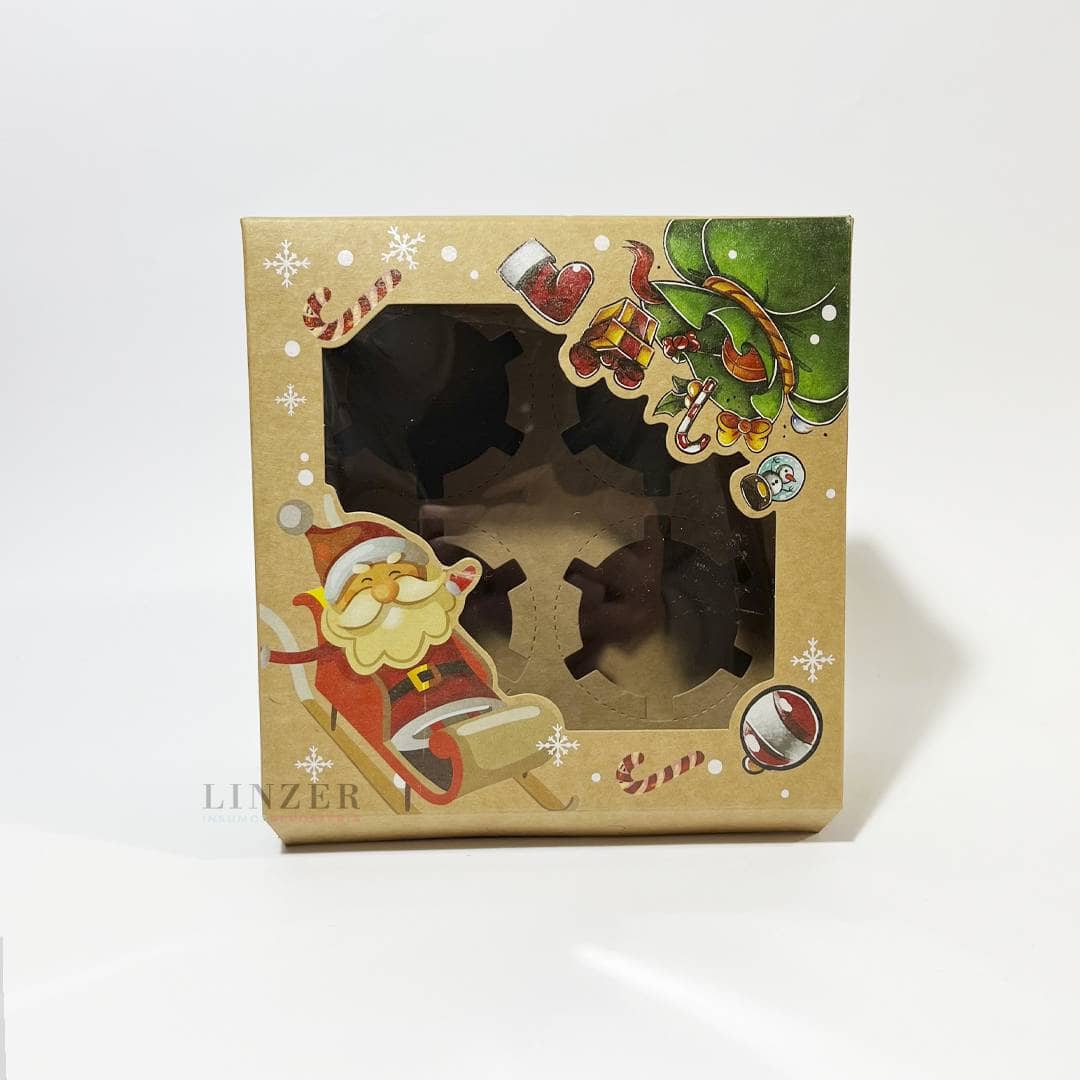 Caja Navideña para 4 Cupcakes - Pack x5 - Linzer insumos reposteria 