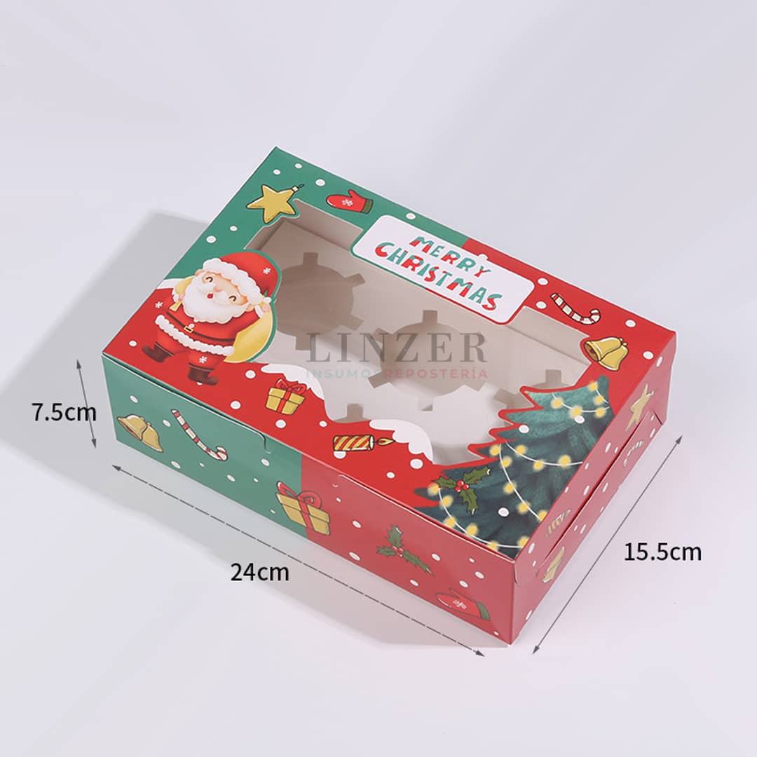 Caja Navideña para 6 Cupcakes - Pack x5 - Linzer insumos reposteria 