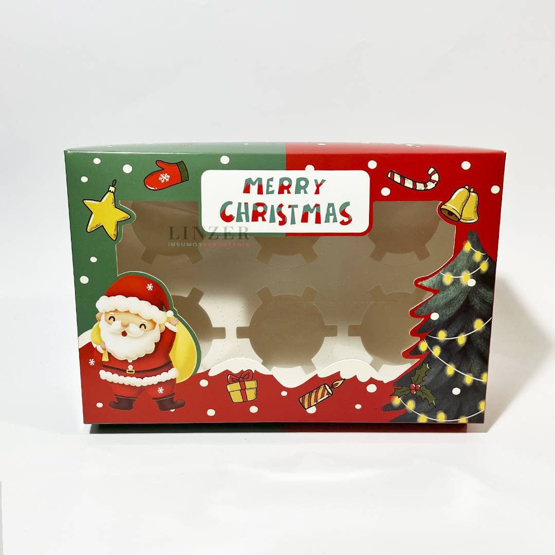 Caja Navideña para 6 Cupcakes - Pack x5 - Linzer insumos reposteria 