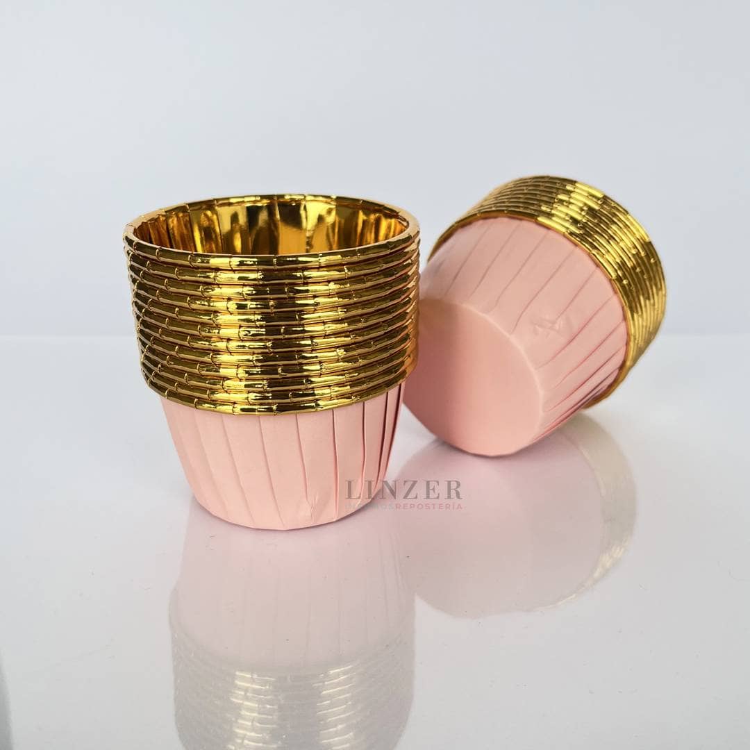 Capsulas cupcakes rosa borde dorado 20u. - Linzer insumos reposteria 