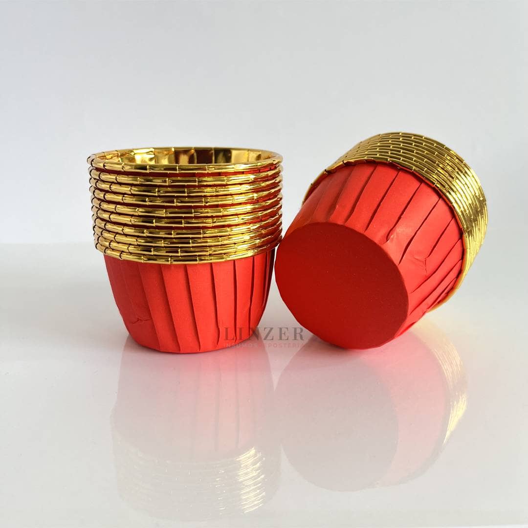 Cápsulas para cupcakes rojo y dorado 20u. - Linzer insumos reposteria 