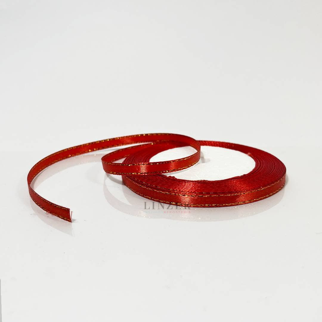 Cinta de raso roja con borde dorado 0.6 cm x 22 mt - Linzer insumos reposteria 