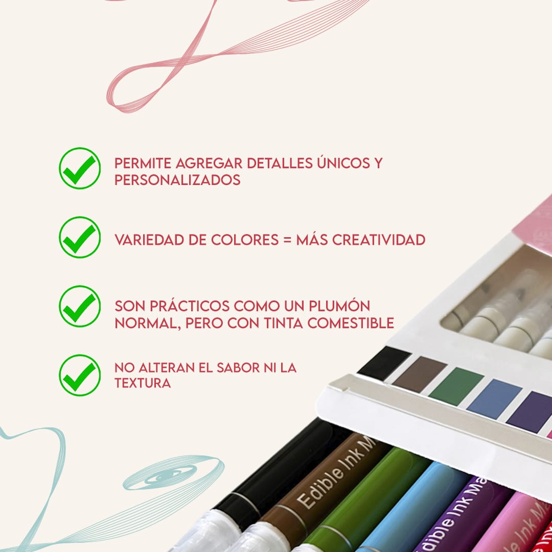 Lápices comestibles para decoración – Doble punta (8 un.) - Linzer insumos reposteria 