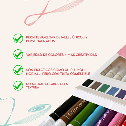 Lápices comestibles para decoración – Doble punta (8 un.) - Linzer insumos reposteria 