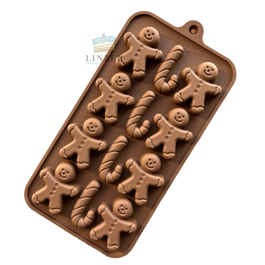 Molde de Silicona Navideño | Muñecos de Jengibre y Bastones - Linzer insumos reposteria 
