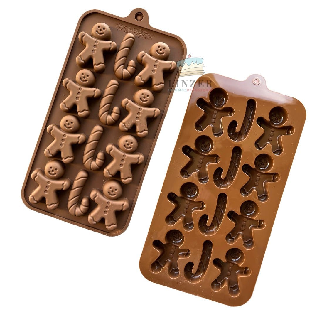 Molde de Silicona Navideño | Muñecos de Jengibre y Bastones - Linzer insumos reposteria 