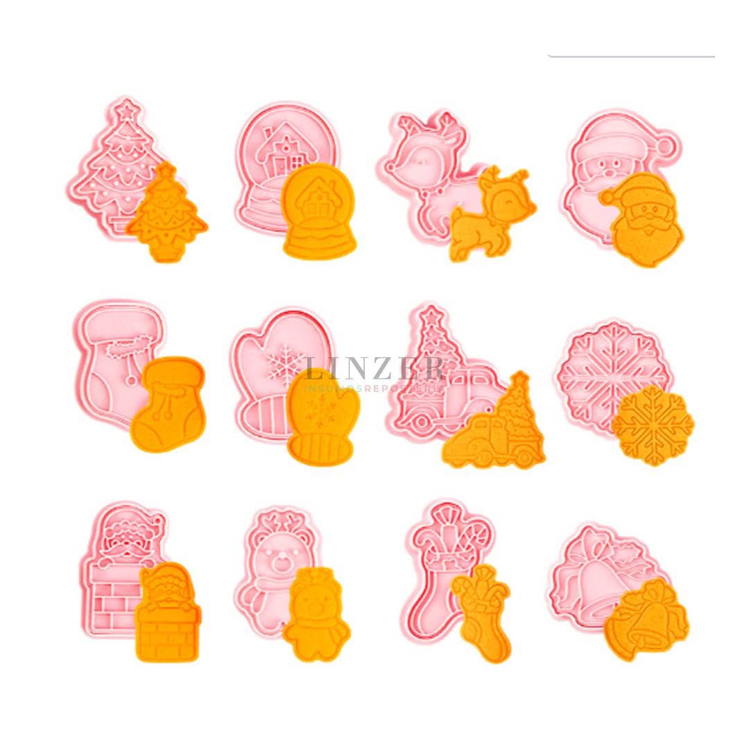 Pack 12 Cortadores figuras mix completo navidad - Linzer insumos reposteria
