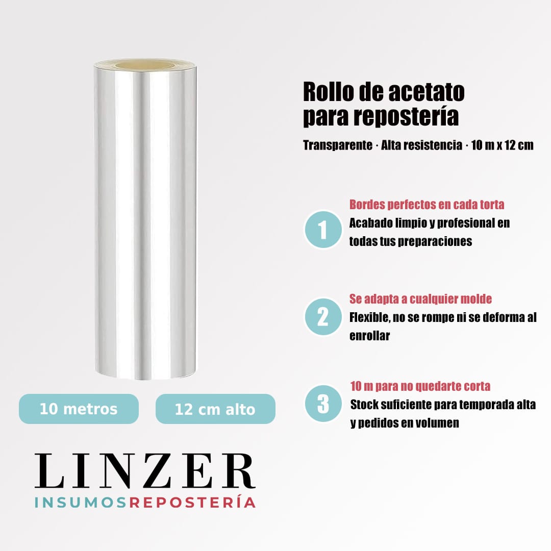 Rollo de Acetato para Pastelería 12 cm x 10 m - Ideal Semifríos y Tortas - Linzer insumos reposteria 