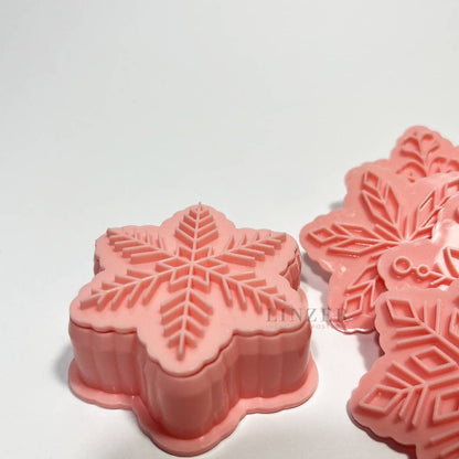 Set 10 piezas: 1 Cortador + 9 sellos copos de nieve navideños - Linzer insumos reposteria
