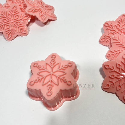 Set 10 piezas: 1 Cortador + 9 sellos copos de nieve navideños - Linzer insumos reposteria