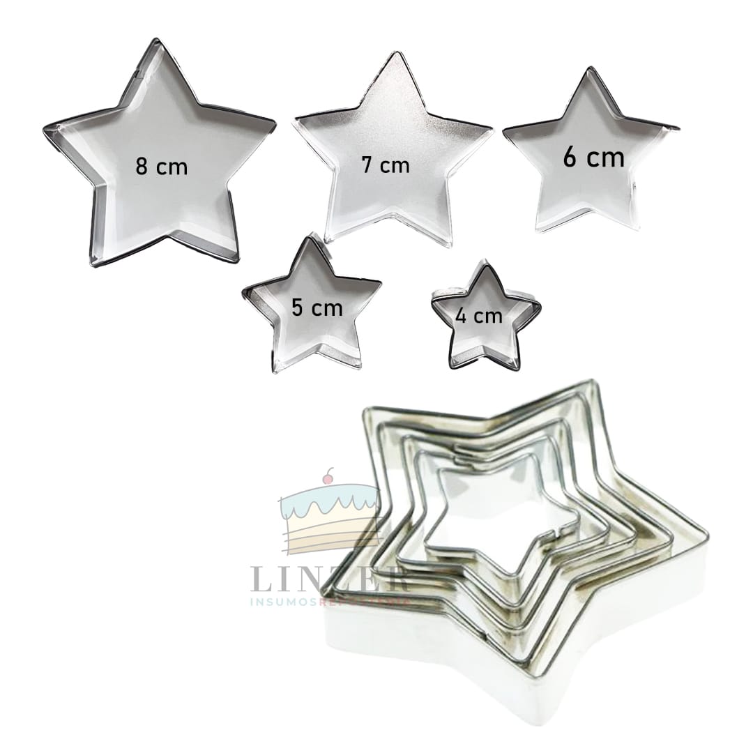 Set 5 cortadores metálicos estrella - Linzer insumos reposteria 