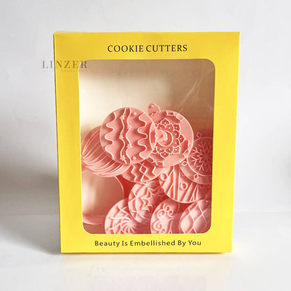 Set de 11 Piezas: Cortador + 10 Sellos Esferas Navideñas - Linzer insumos reposteria