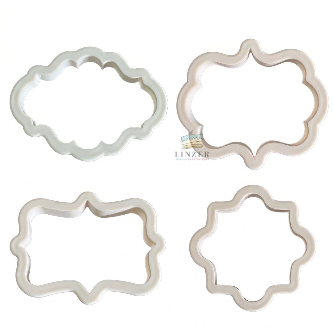 Set de 4 Cortadores Placa Marco Vintage - Linzer insumos reposteria 