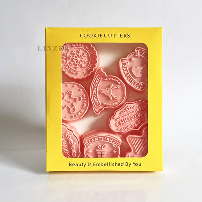 Set de 8 Cortadores y timbre Merry xmas - Linzer insumos reposteria