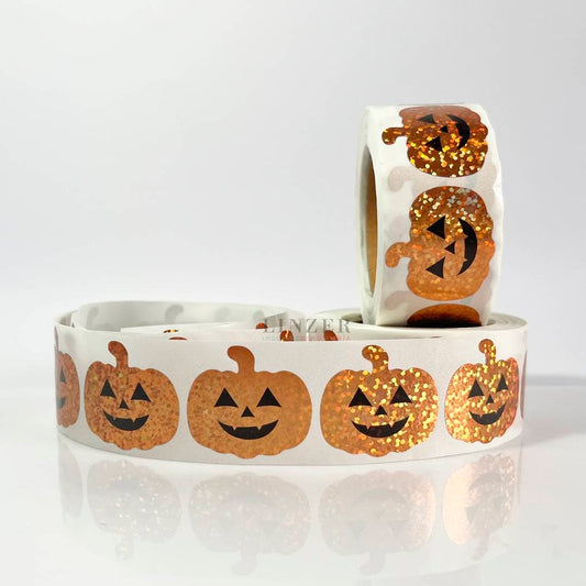 Stickers de Halloween Calabaza Brillante - Tira x50 - Linzer insumos reposteria 