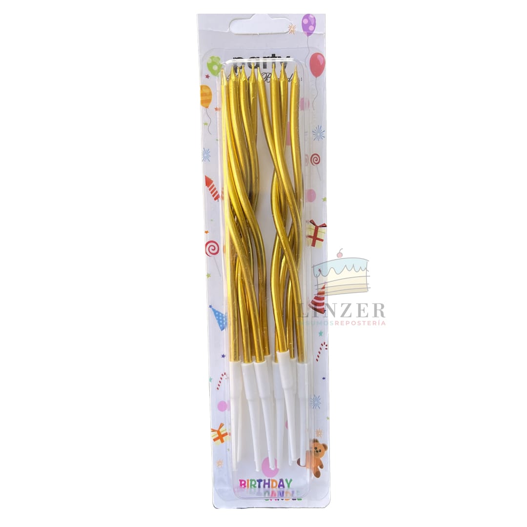 Velas doradas con base 10 u. - Linzer insumos reposteria 