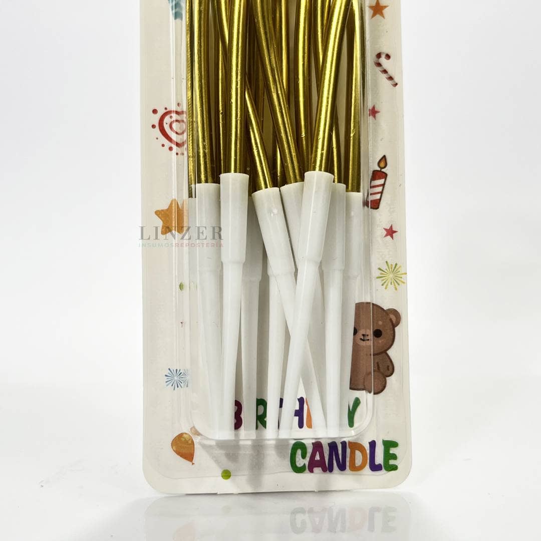Velas doradas con base 10 u. - Linzer insumos reposteria 